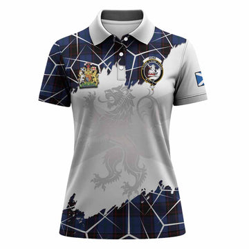 Home (Hume) Tartan Women Polo Shirt with Family Crest and Lion Rampant Grunge Style