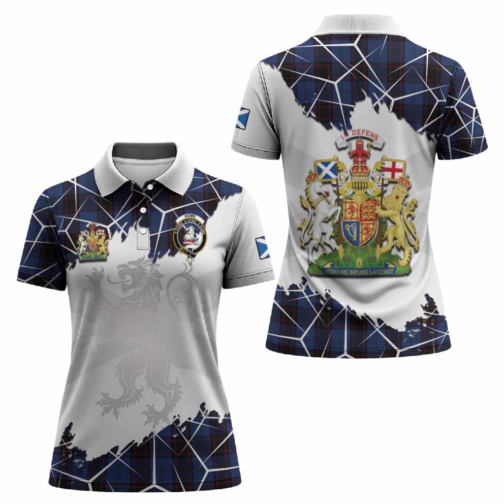 Home (Hume) Tartan Women Polo Shirt with Family Crest and Lion Rampant Grunge Style