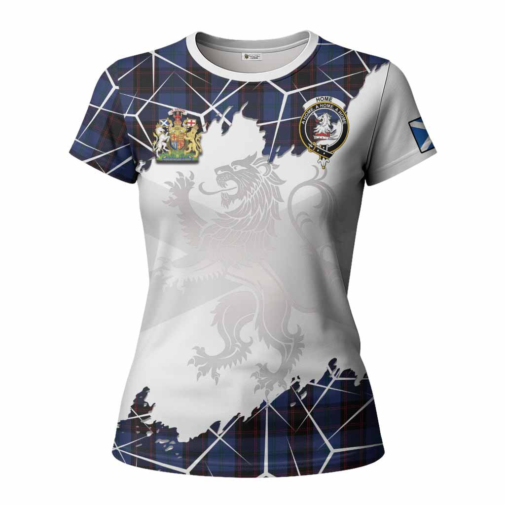 Home (Hume) Tartan Women T shirt with Family Crest and Lion Rampant Grunge Style