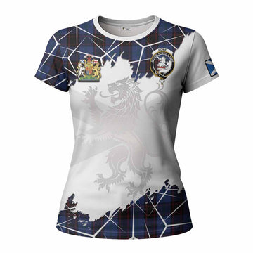 Home (Hume) Tartan Women T shirt with Family Crest and Lion Rampant Grunge Style