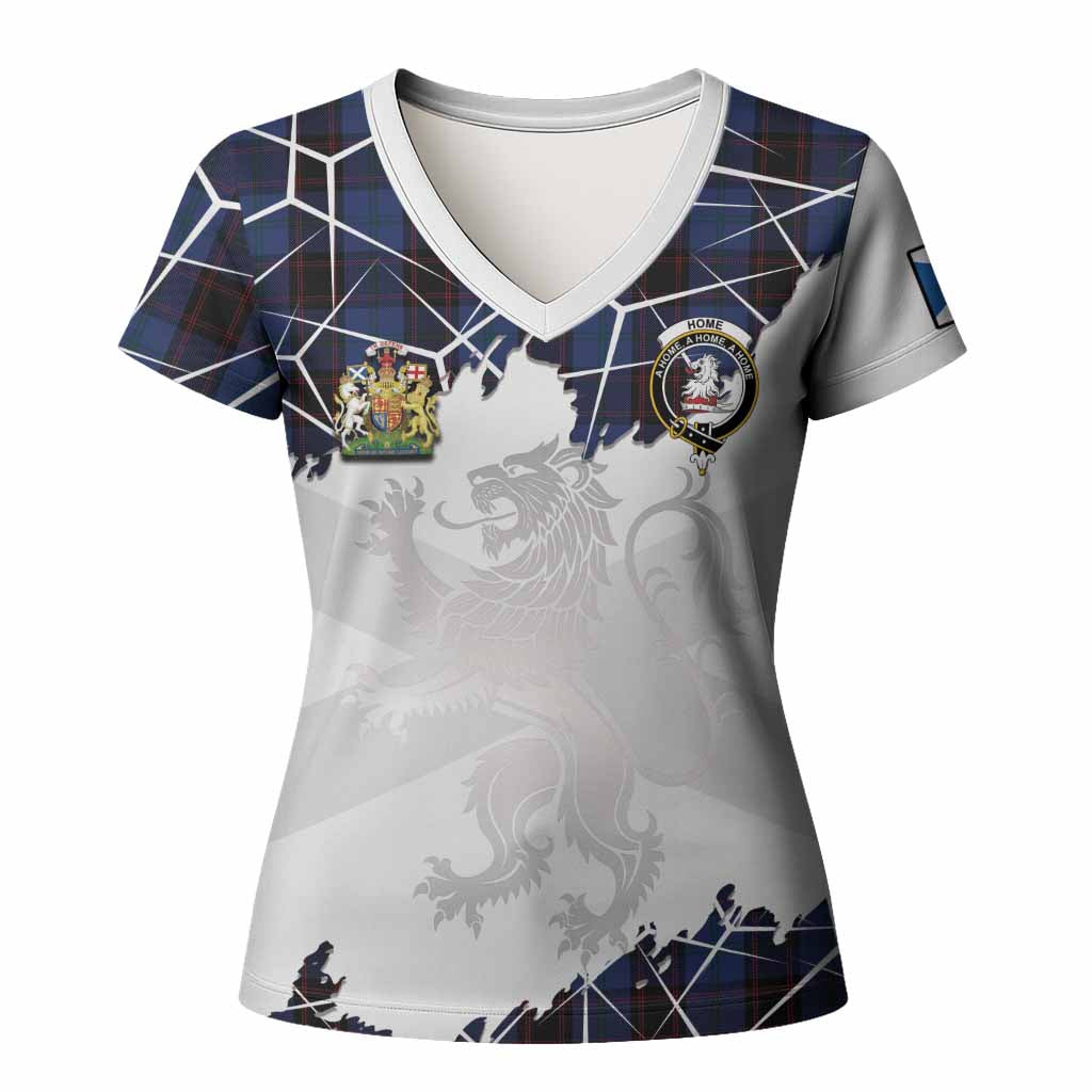 Home (Hume) Tartan Women T shirt with Family Crest and Lion Rampant Grunge Style