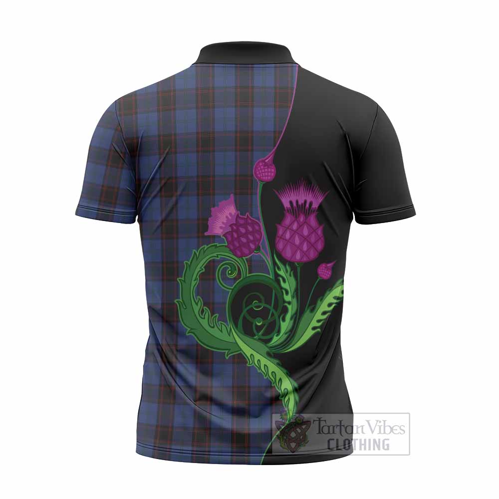 Home (Hume) Tartan Zipper Polo Shirt Traditional Scottish Thistle