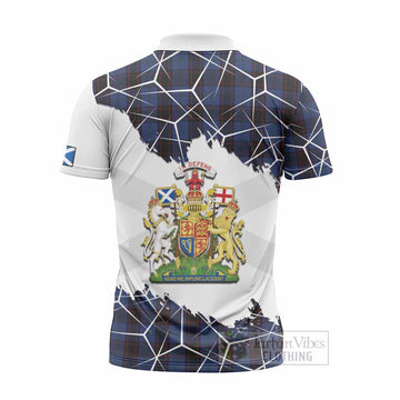 Home (Hume) Tartan Zipper Polo Shirt with Family Crest and Lion Rampant Grunge Style