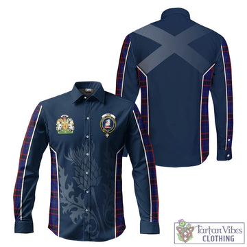 Home Modern Tartan Long Sleeve Button Up Shirt with Family Crest and Scottish Thistle Vibes Sport Style