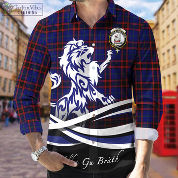 Home Modern Tartan Long Sleeve Button Up Shirt with Alba Gu Brath Regal Lion Emblem