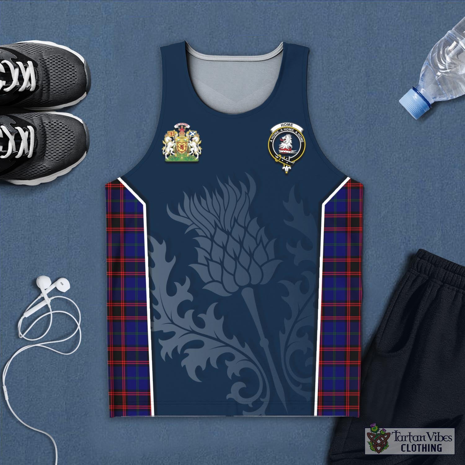 Tartan Vibes Clothing Home Modern Tartan Men's Tanks Top with Family Crest and Scottish Thistle Vibes Sport Style