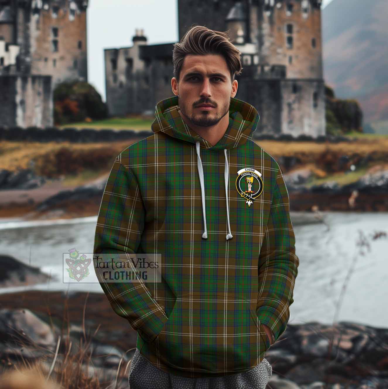 Chism Tartan Cotton Hoodie with Family Crest Zip Hoodie - Tartan Vibes Clothing