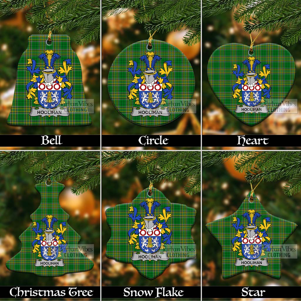 Tartan Vibes Clothing Hoolihan Irish Clan Tartan Christmas Ceramic Ornament with Coat of Arms