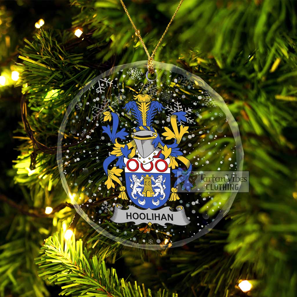 Hoolihan Irish Clan Christmas Glass Ornament with Coat of Arms Transparent Glass Circle - 2D-tartanvibesclothing