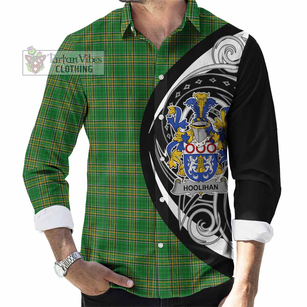 Tartan Vibes Clothing Hoolihan Irish Clan Long Sleeve Button Shirt Celtic Circle Style