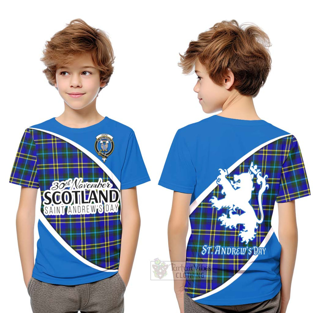 Tartan Vibes Clothing Hope Family Crest Tartan Kid T-Shirt Celebrate Saint Andrew's Day in Style