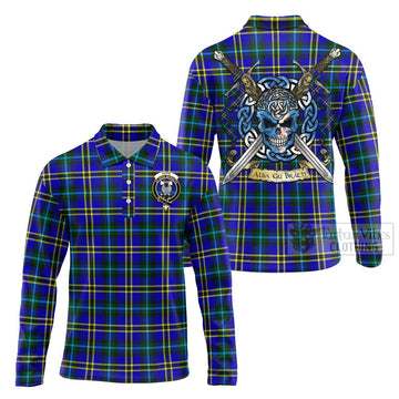 Tartan Vibes Clothing Hope Tartan Long Sleeve Polo Shirt with Family Crest Celtic Skull Style