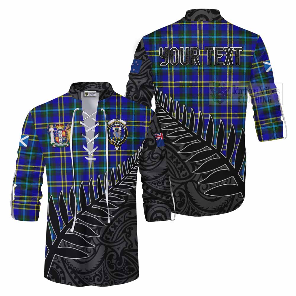 Tartan Vibes Clothing Hope Crest Tartan Ghillie Kilt Shirt with New Zealand Silver Fern Half Style