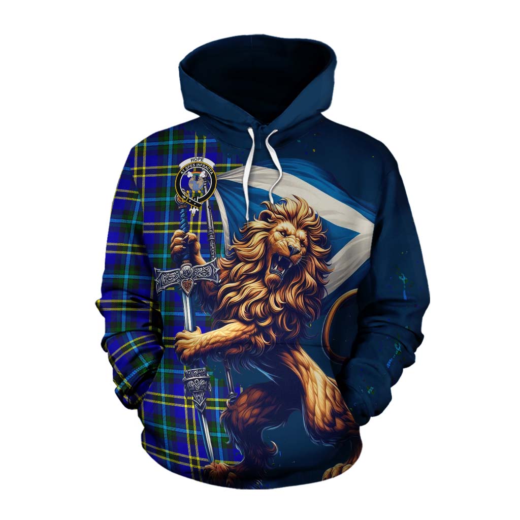 Tartan Vibes Clothing Hope Tartan Family Crest Cotton Hoodie with Scottish Majestic Lion