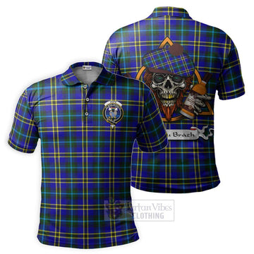 Tartan Vibes Clothing Hope Tartan Polo Shirt with Family Crest and Bearded Skull Holding Bottles of Whiskey