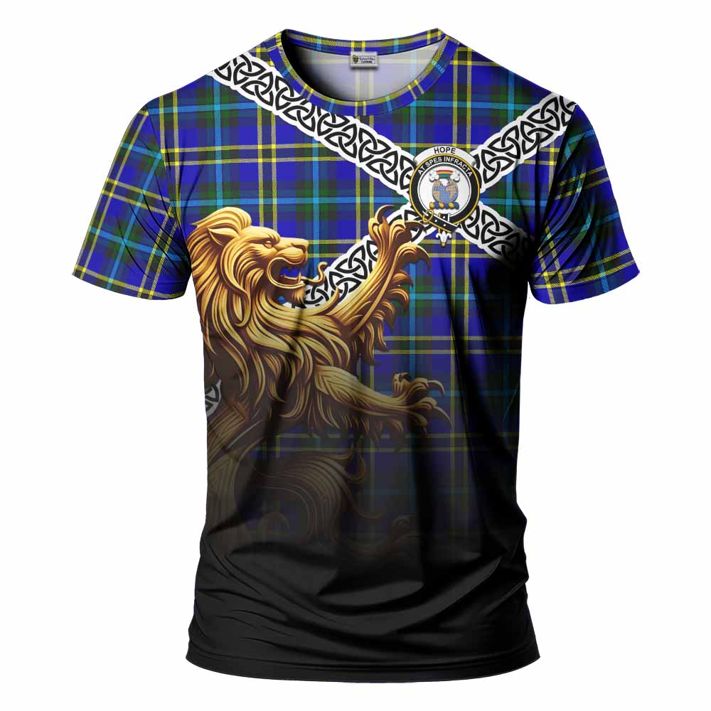 Tartan Vibes Clothing Hope Crest Tartan T-Shirt with Golden Lion Emblem Celtic Style