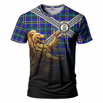 Tartan Vibes Clothing Hope Crest Tartan T-Shirt with Golden Lion Emblem Celtic Style