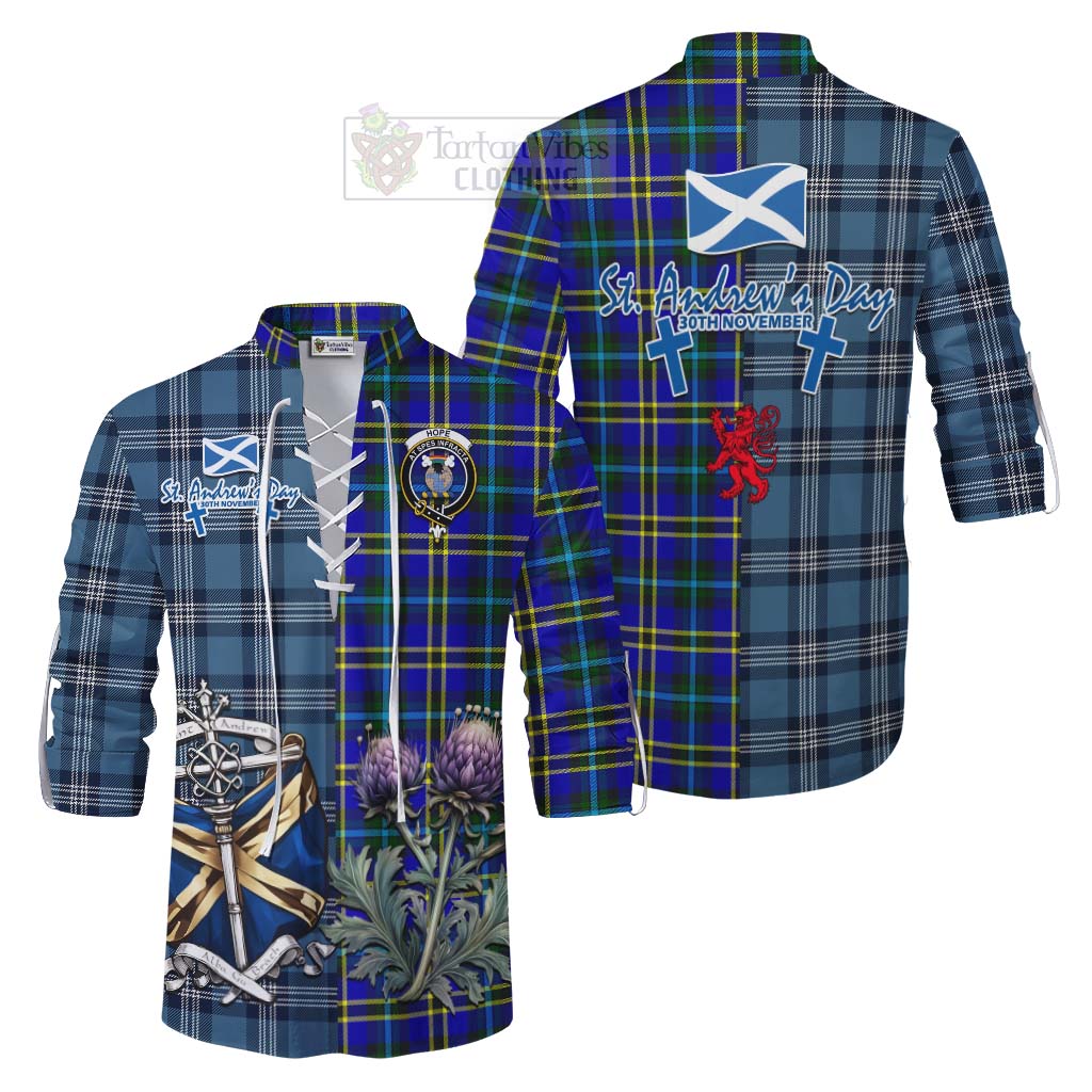 Tartan Vibes Clothing Hope Tartan Ghillie Kilt Shirt Happy St. Andrew's Day Half Tartan Style
