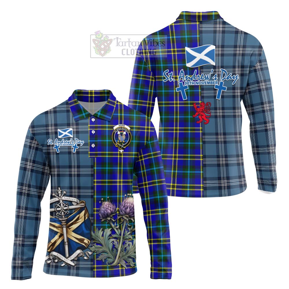 Tartan Vibes Clothing Hope Tartan Long Sleeve Polo Shirt Happy St. Andrew's Day Half Tartan Style