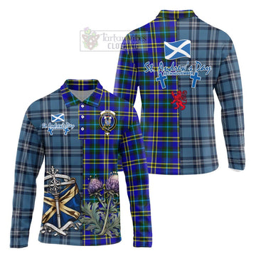Tartan Vibes Clothing Hope Tartan Long Sleeve Polo Shirt Happy St. Andrew's Day Half Tartan Style