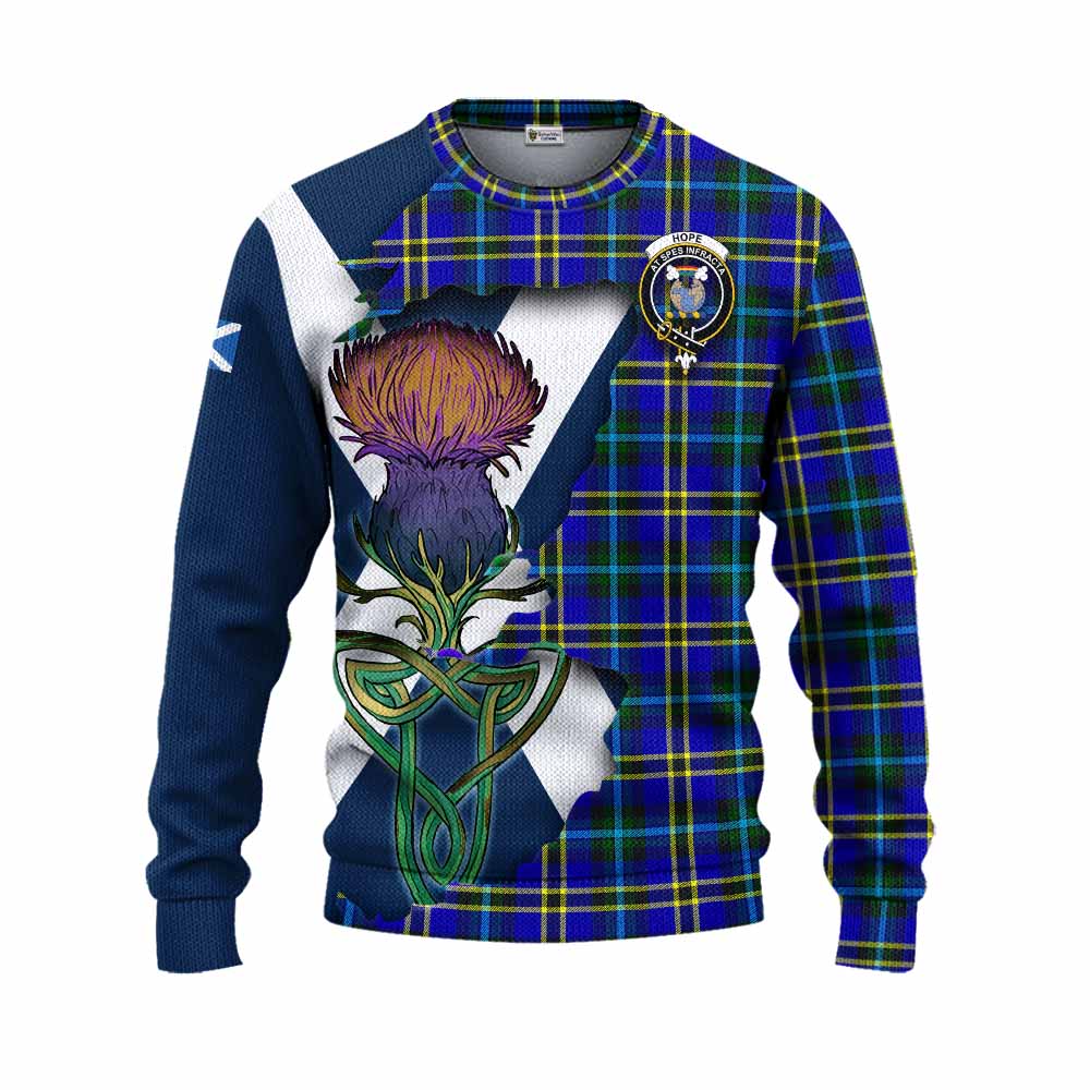 Tartan Vibes Clothing Hope Tartan Family Crest Knitted Sweater Scottish Thistle Celtic Inspired