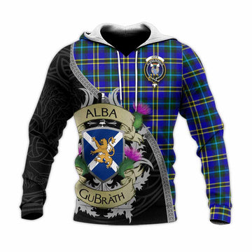 Tartan Vibes Clothing Hope Tartan Family Crest Knitted Hoodie Lion Rampant Royal Thistle Shield Celtic Inspired