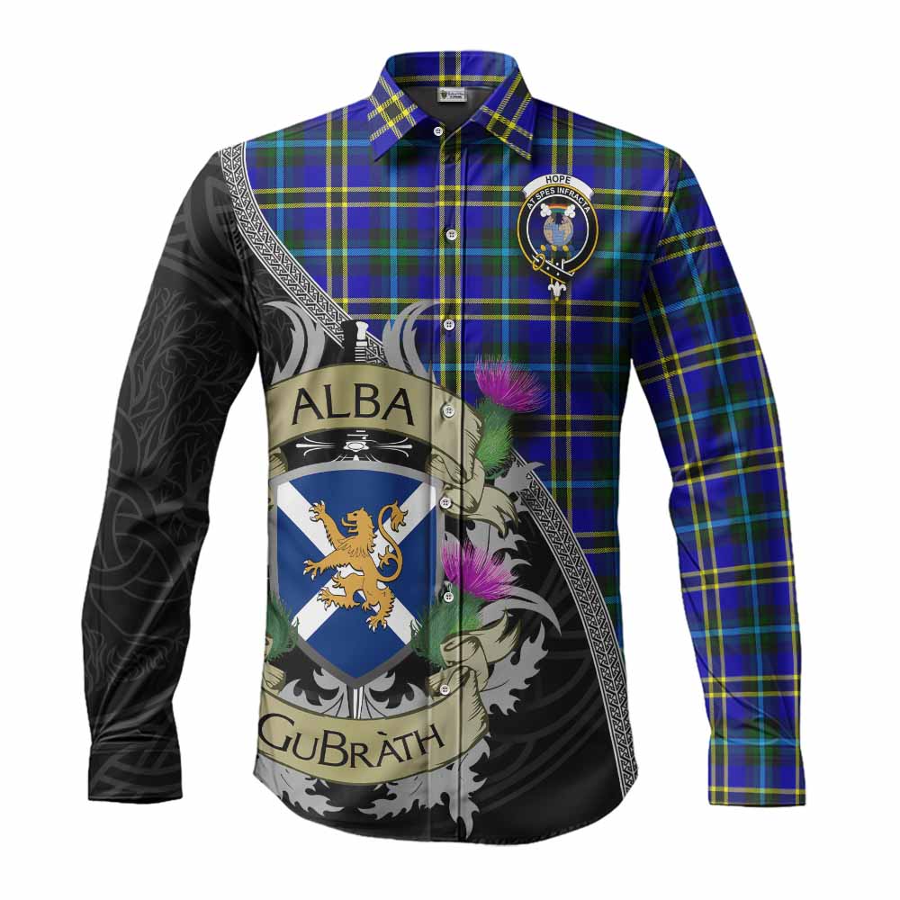 Tartan Vibes Clothing Hope Tartan Family Crest Long Sleeve Button Shirt Lion Rampant Royal Thistle Shield Celtic Inspired