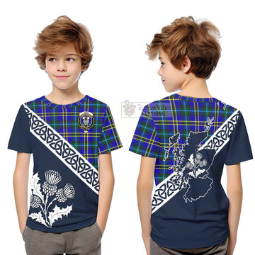 Tartan Vibes Clothing Hope Tartan Kid T-Shirt Featuring Thistle and Scotland Map