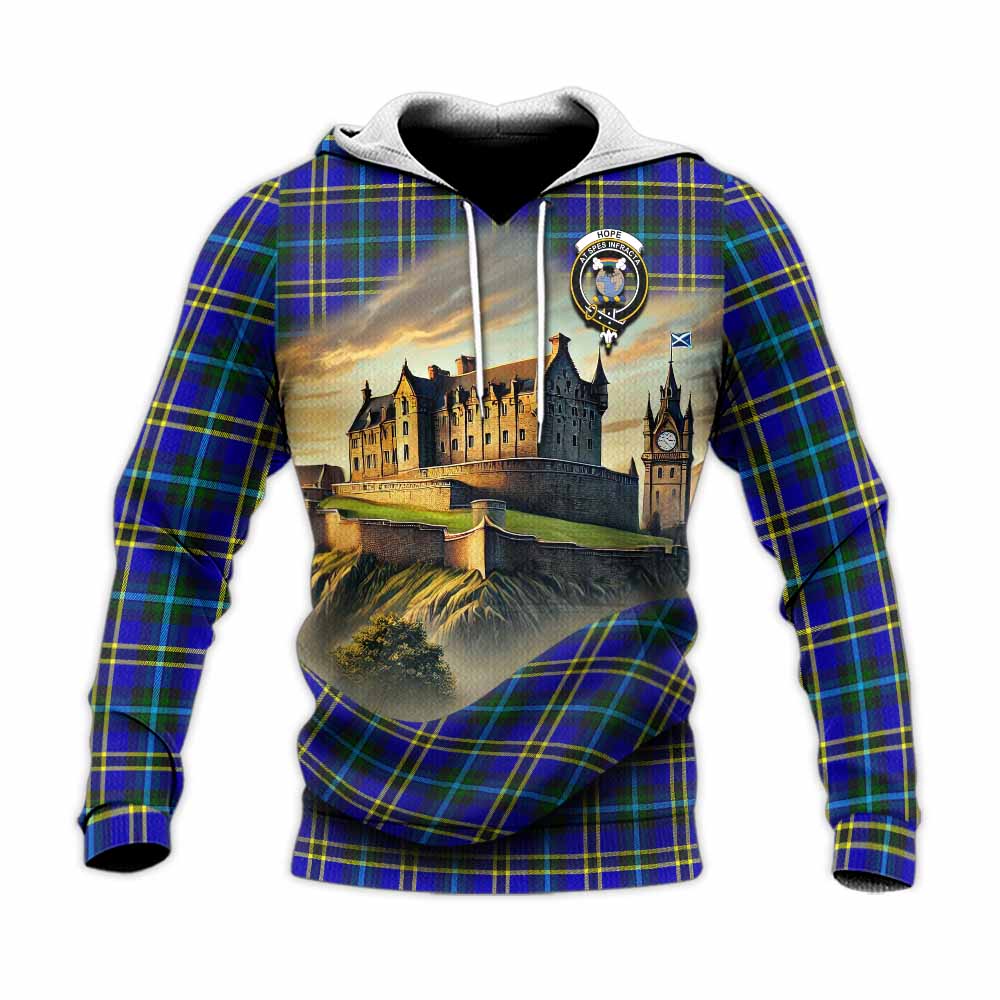 Tartan Vibes Clothing Hope Tartan Family Crest Knitted Hoodie with Scottish Ancient Castle Style