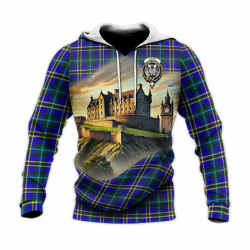 Tartan Vibes Clothing Hope Tartan Family Crest Knitted Hoodie with Scottish Ancient Castle Style