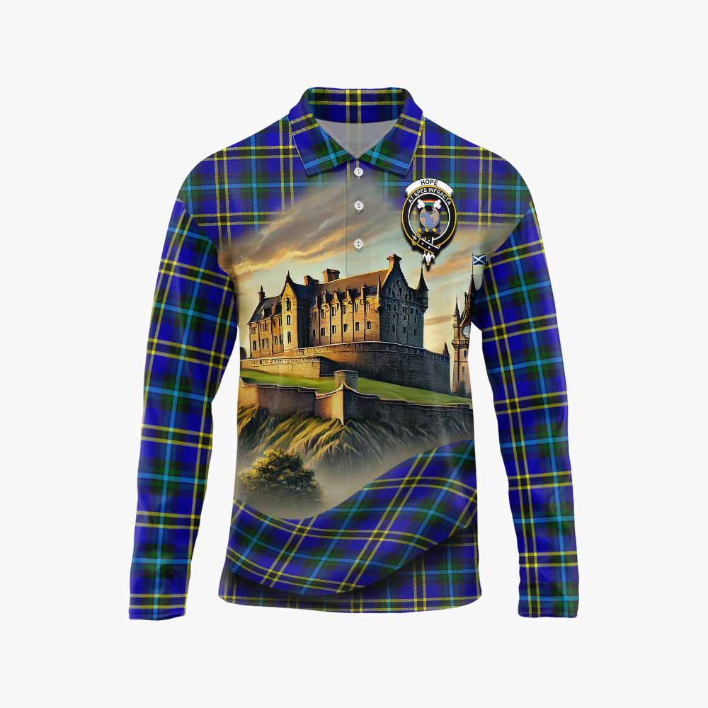 Tartan Vibes Clothing Hope Tartan Family Crest Long Sleeve Polo Shirt with Scottish Ancient Castle Style