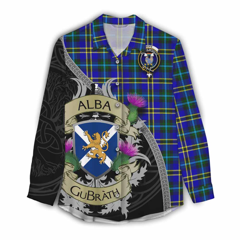 Tartan Vibes Clothing Hope Tartan Family Crest Women's Casual Shirt Lion Rampant Royal Thistle Shield Celtic Inspired