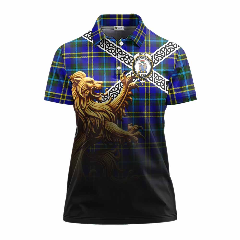Tartan Vibes Clothing Hope Crest Tartan Women's Polo Shirt with Golden Lion Emblem Celtic Style