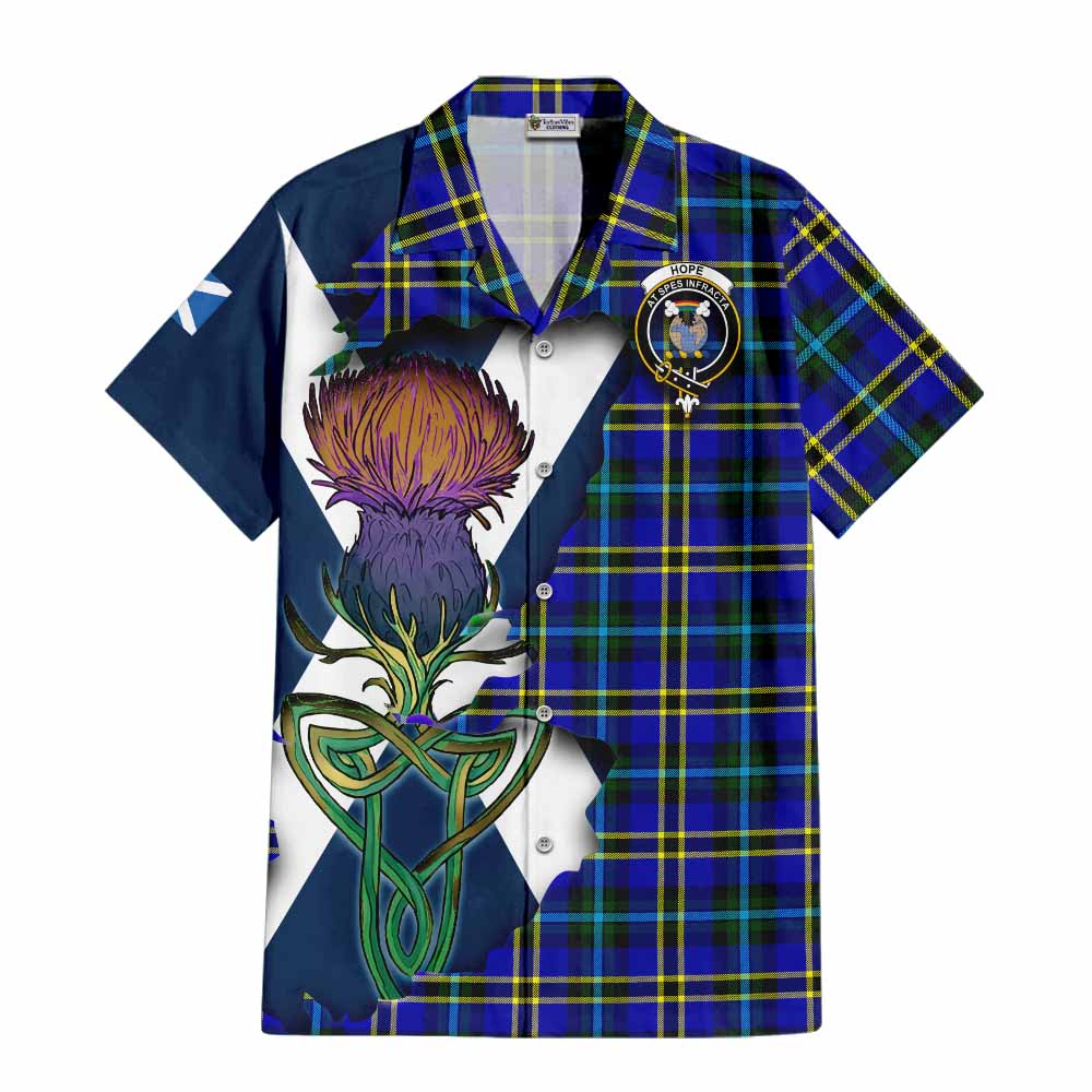 Tartan Vibes Clothing Hope Tartan Family Crest Short Sleeve Button Shirt Scottish Thistle Celtic Inspired