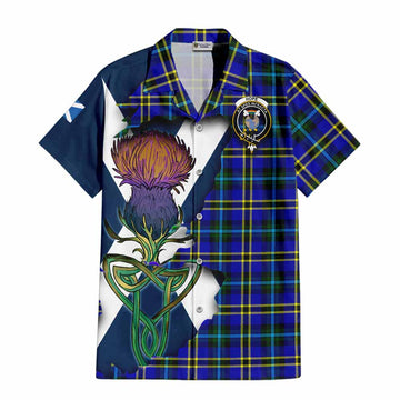 Tartan Vibes Clothing Hope Tartan Family Crest Short Sleeve Button Shirt Scottish Thistle Celtic Inspired
