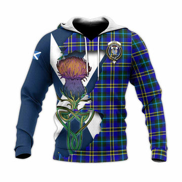 Tartan Vibes Clothing Hope Tartan Family Crest Knitted Hoodie Scottish Thistle Celtic Inspired