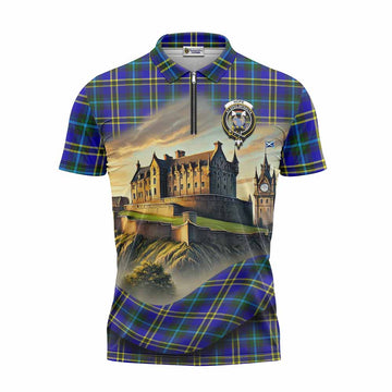 Hope Tartan Family Crest Zipper Polo Shirt with Scottish Ancient Castle Style