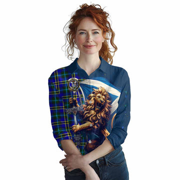 Tartan Vibes Clothing Hope Tartan Family Crest Women's Casual Shirt with Scottish Majestic Lion