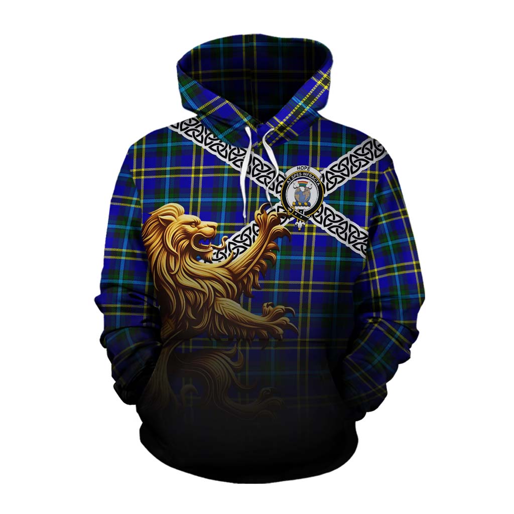 Tartan Vibes Clothing Hope Crest Tartan Cotton Hoodie with Golden Lion Emblem Celtic Style