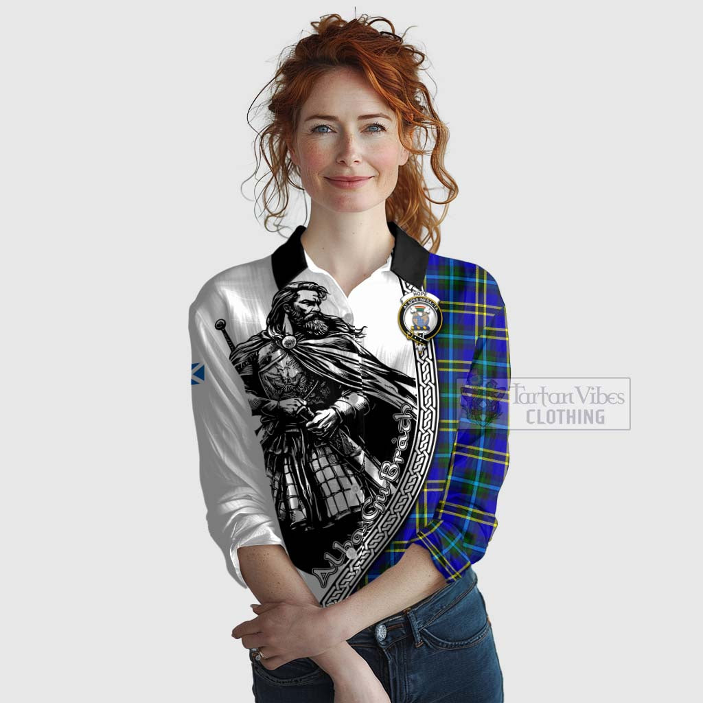 Tartan Vibes Clothing Hope Tartan Clan Crest Women's Casual Shirt with Highlander Warrior Celtic Style