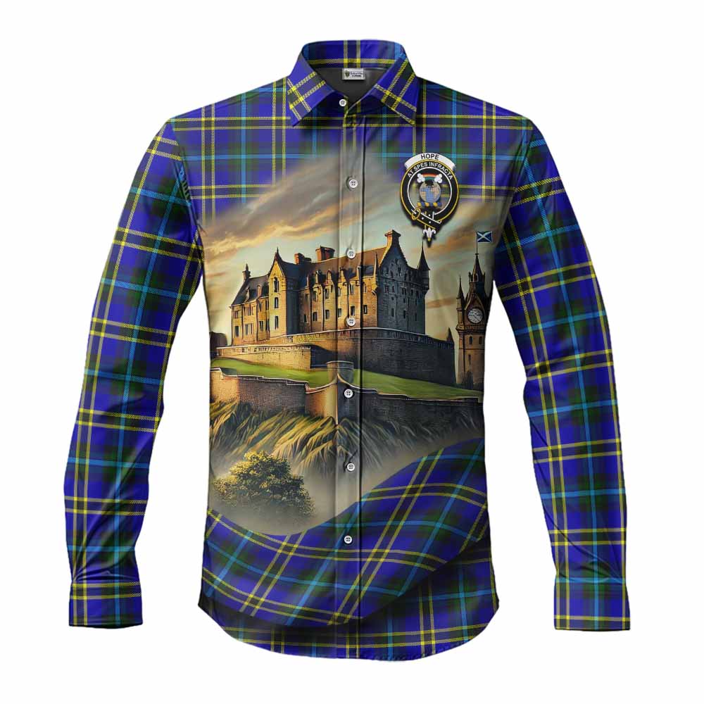 Tartan Vibes Clothing Hope Tartan Family Crest Long Sleeve Button Shirt with Scottish Ancient Castle Style