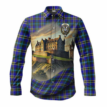 Hope Tartan Family Crest Long Sleeve Button Shirt with Scottish Ancient Castle Style