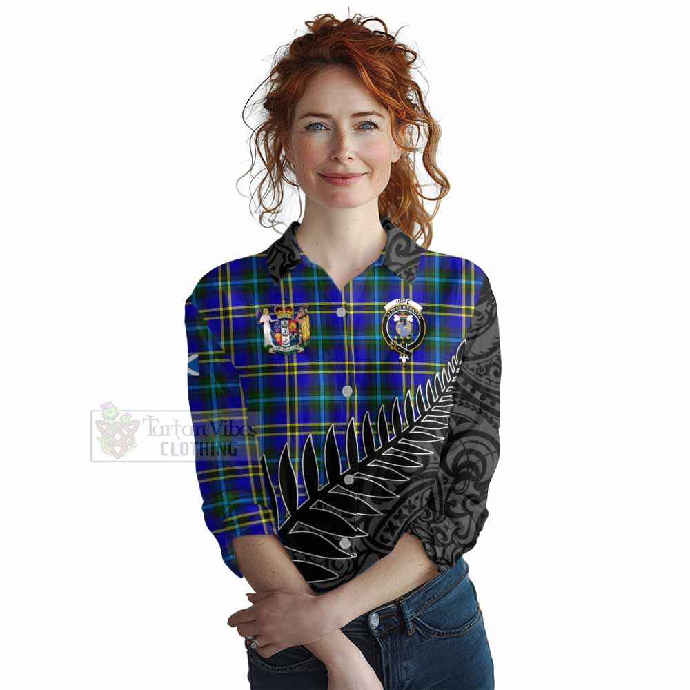Tartan Vibes Clothing Hope Crest Tartan Women's Casual Shirt with New Zealand Silver Fern Half Style