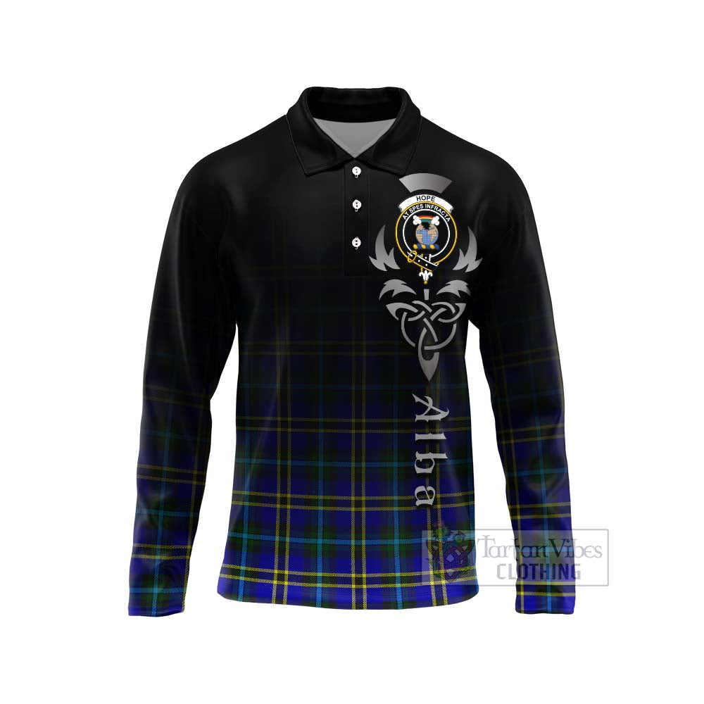 Tartan Vibes Clothing Hope Tartan Long Sleeve Polo Shirt Featuring Alba Gu Brath Family Crest Celtic Inspired