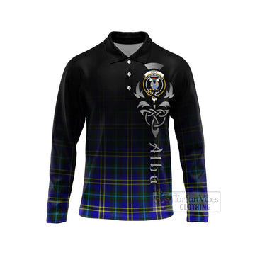 Tartan Vibes Clothing Hope Tartan Long Sleeve Polo Shirt Featuring Alba Gu Brath Family Crest Celtic Inspired