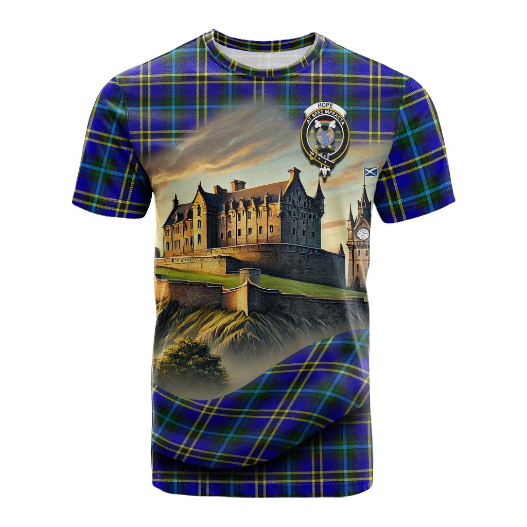 Tartan Vibes Clothing Hope Tartan Family Crest Cotton T-shirt with Scottish Ancient Castle Style