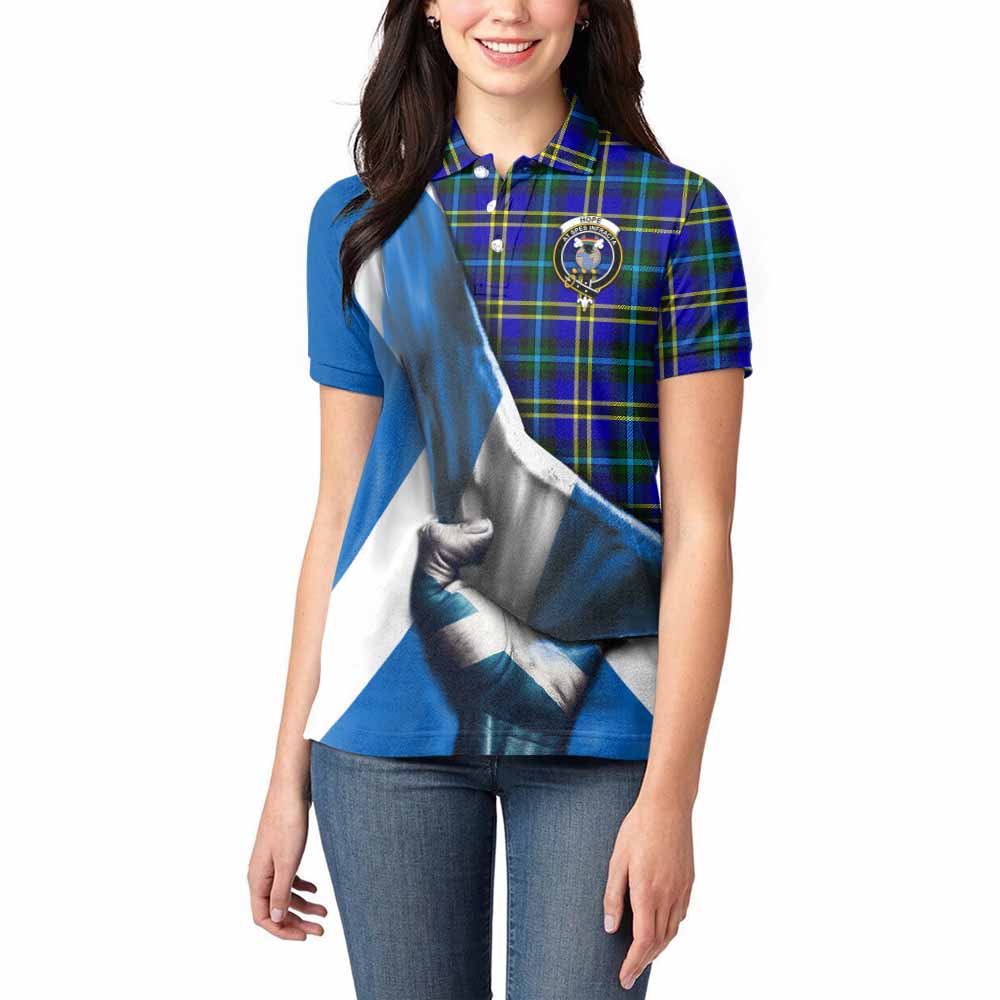 Tartan Vibes Clothing Hope Tartan Women's Polo Shirt with Family Crest Scotland Patriotic Style