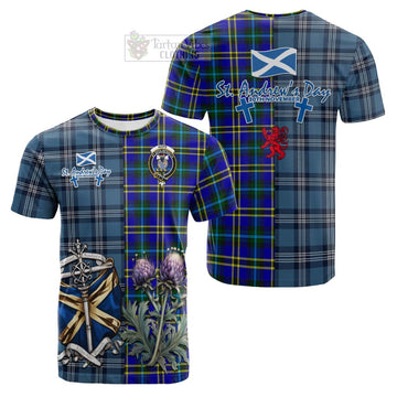 Tartan Vibes Clothing Hope Tartan Cotton T-shirt Happy St. Andrew's Day Half Tartan Style