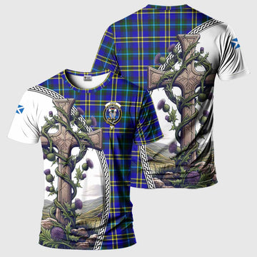Tartan Vibes Clothing Hope Agnew Tartan T-Shirt with Family Crest and St. Andrew's Cross Accented by Thistle Vines