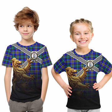Tartan Vibes Clothing Hope Crest Tartan Kid T-Shirt with Golden Lion Emblem Celtic Style